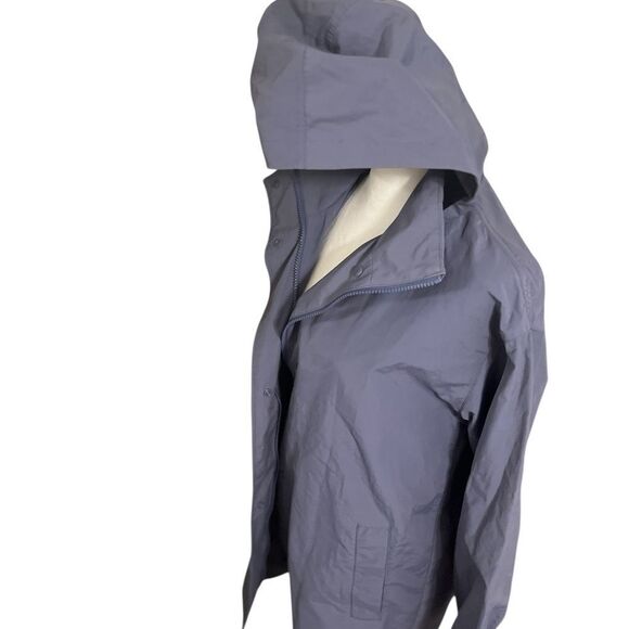 Eileen Fisher Stand Collar Hidden Hood Organic Cotton Blend Coat In Twilight Xs - Picture 4 of 14